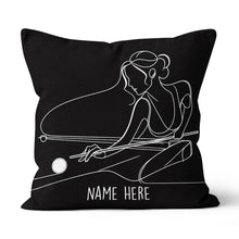 Load image into Gallery viewer, Personalized Woman Playing Pool Billiards Line Drawing Pillow Pool Gifts VHM0915