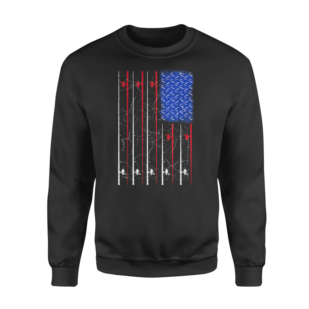 American US Flag Fishing Rod Shirt, Fisherman Gift D06 NQSD302 - Standard Crew Neck Sweatshirt