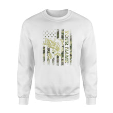 Load image into Gallery viewer, Largemouth bass fishing American flag green camo custom name fishing shirts D05 NQS1428  - Standard Crew Neck Sweatshirt