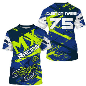 Blue Motocross jersey dirt bike custom shirt UPF30+ for kid men women MX racing off-road racewear PDT103