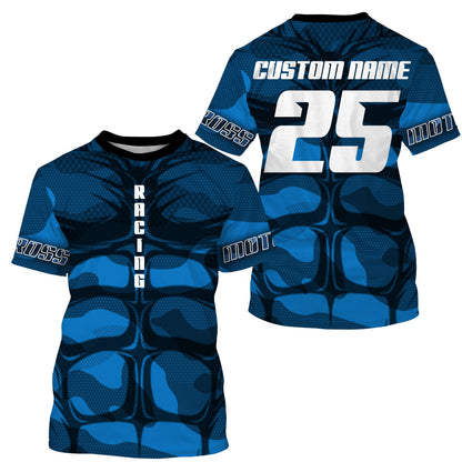 Custom motocross jersey blue muscle UPF30+ kid men women MX racing dirt bike off-road motorcycle NMS991