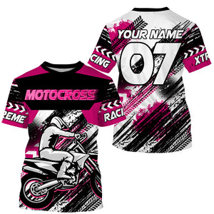 Pink custom Motocross jersey uv protective MX shirt for kid men women dirt bike racing racewear PDT295