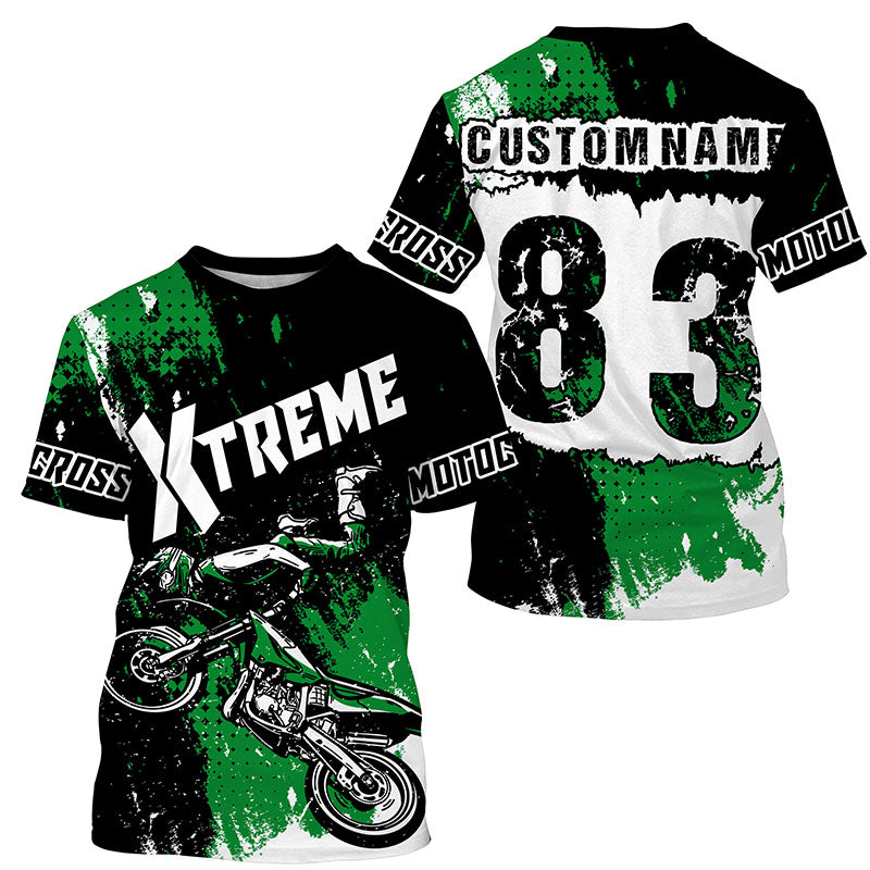 Extreme custom kid adult green Motocross jersey UPF30+ dirt bike long sleeve motorcycle shirt PDT392