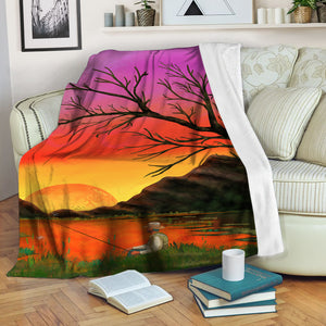 Beautiful Sunset fishing ChipteeAmz's art soft fleece throw blanket, gift for fishing lovers AT056
