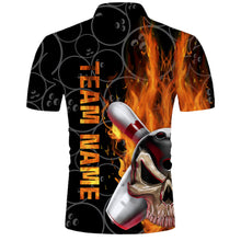 Load image into Gallery viewer, Skull Flame Men Polo Bowling Shirt, Personalized Cool Men Bowlers Jersey Short Sleeves NBP58