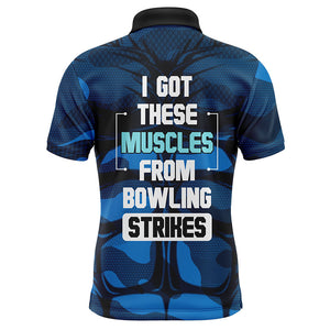 Funny Bowling Shirt for Men, Custom Name Strike Blue Polo Bowling