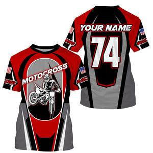 Personalized red Motocross off-road jersey kid adult UPF30+ Biker extreme MX long sleeves shirt PDT250