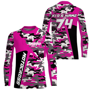 Custom Kid Men Women Dirt Bike Jersey UV Protective Extreme Pink Camo Motocross Racing Shirt PDT375