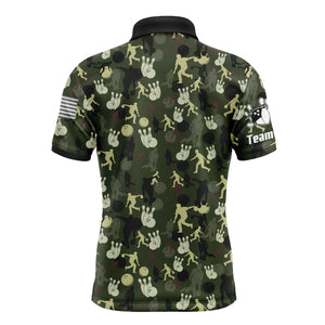 Personalized Men Polo Bowling Shirt Camo Balls and Pins Team Short Sleeves Men Bowlers Jersey NBP12