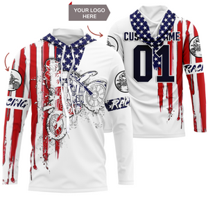 Custom logo dirtbike racing jersey UPF30+ adult kid Patriotic motocross off-road American riders NMS1012