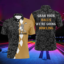 Load image into Gallery viewer, Grab Your Balls Funny Men Polo Bowling Shirt Personalized Skull Bowlers Jersey Short Sleeve NBP64