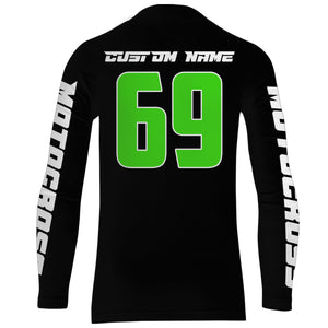 Kid custom motocross jersey UPF30+ youth green dirt bike MX racing Forget Toys I Just Wanna Ride NMS979