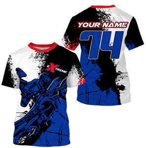 Custom MX jersey UV extreme Motocross racing men women kids blue&white dirt bike riding outfit  PDT198