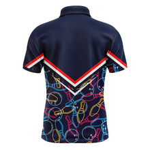 Load image into Gallery viewer, Custom Men Polo Bowling Shirt Navy Blue Bowling Pins and Ball Pattern Short Sleeve Men Bowlers NBP05