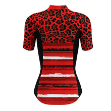 Load image into Gallery viewer, Red leopard cycling jersey Women short sleeve bike clothing Full zipper biking tops with 3 pockets| SLC197