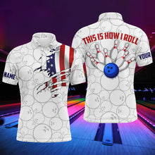 Load image into Gallery viewer, American Flag Polo Bowling Shirt for Men Bowlers, This Is How I Roll Funny Bowling Jersey NBP31