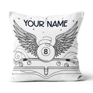 Personalized Billiard 8 Ball Wings Line Drawing Pillow, Billiards Gifts VHM0900