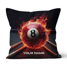 Load image into Gallery viewer, Personalized Flaming 8 Ball Pool Cue Billiard Pillow, Best Pillows Gifts TDM0748