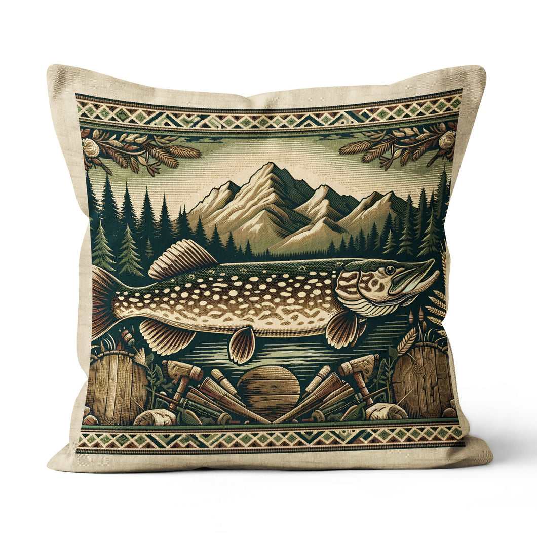 Pike Fishing Lodges Fishing Pillow, Rustic Fishing Cabins decor Fishing Gifts IPHW5696