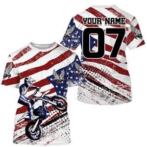 Personalized American flag MX jersey kid women men UPF30+ Patriotic dirt bike shirt off-road PDT360