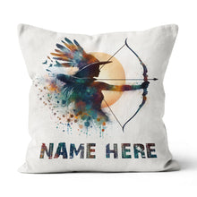 Load image into Gallery viewer, Personalized Watercolor Woman Archer Archery Pillow Custom Archery Gifts VHM0931