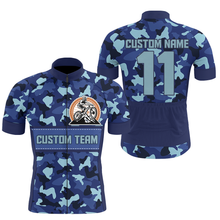 Load image into Gallery viewer, Mens MTB cycling jersey with 3 pockets UPF50+ Blue camo road bike shirt Mountain bike gear| SLC90