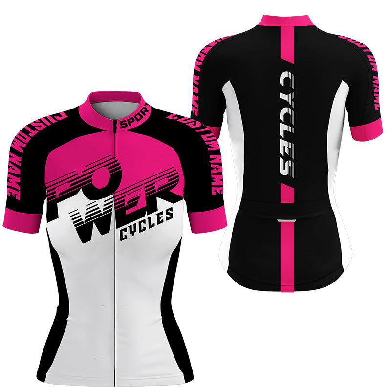 Pink Womens cycling jersey Power cycle shirt with 3 pockets UPF50+ Custom Ladies bike jersey| SLC190