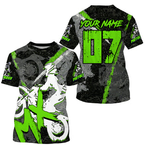 Kids boys girls custom Motocross off-road jersey green UPF30+ xtreme MX dirt bike shirt motorcycle PDT191