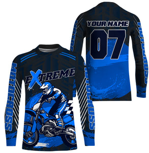 Personalized blue UPF30+ Motocross riding jersey extreme MX racing dirt bike off-road motorcycle  PDT39