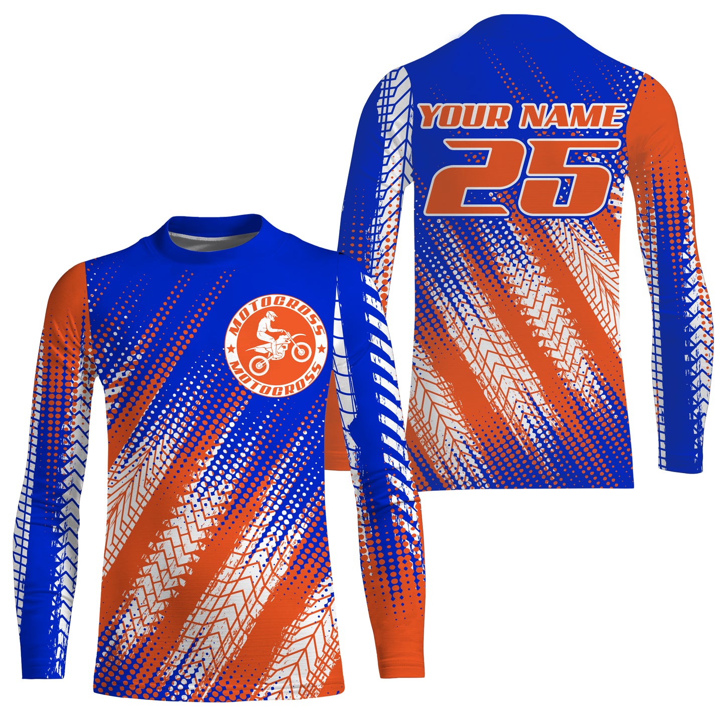 Blue and orange MX racing jersey custom youth men women biker UPF30+ off-road extreme motorcycle PDT119