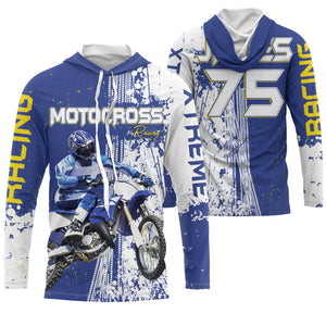 Custom Motocross jersey kid men women UV protective MX blue biker racing shirt extreme motorcycle PDT78