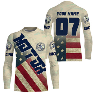 Patriotic Custom MotoX Motocross Jersey UPF30+ Kid&Adult Dirt Bike Racing Off-road US Flag NMS1149