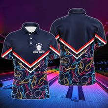 Load image into Gallery viewer, Custom Men Polo Bowling Shirt Navy Blue Bowling Pins and Ball Pattern Short Sleeve Men Bowlers NBP05