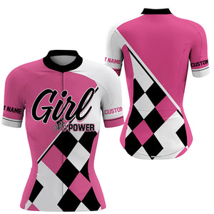 Pink cycling jersey womens bike shirts girl Breathable biking tops with 3 pockets Bicycle clothes| SLC224