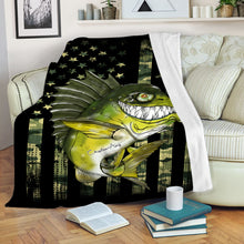 Load image into Gallery viewer, Largemouth Bass fishing American flag camo black funny bass fish ChipteeAmz&#39;s art custom fleece blanket AT049
