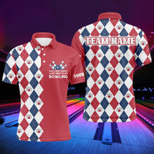 Load image into Gallery viewer, Funny Men Polo Bowling Shirt, Personalized Name Argyle Bowling Pattern Bowler Team Jersey NBP21