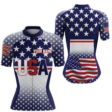 Load image into Gallery viewer, USA women cycling jersey American flag UPF50+ BMX MTB racewear full zipper reflective cycle gear| SLC148