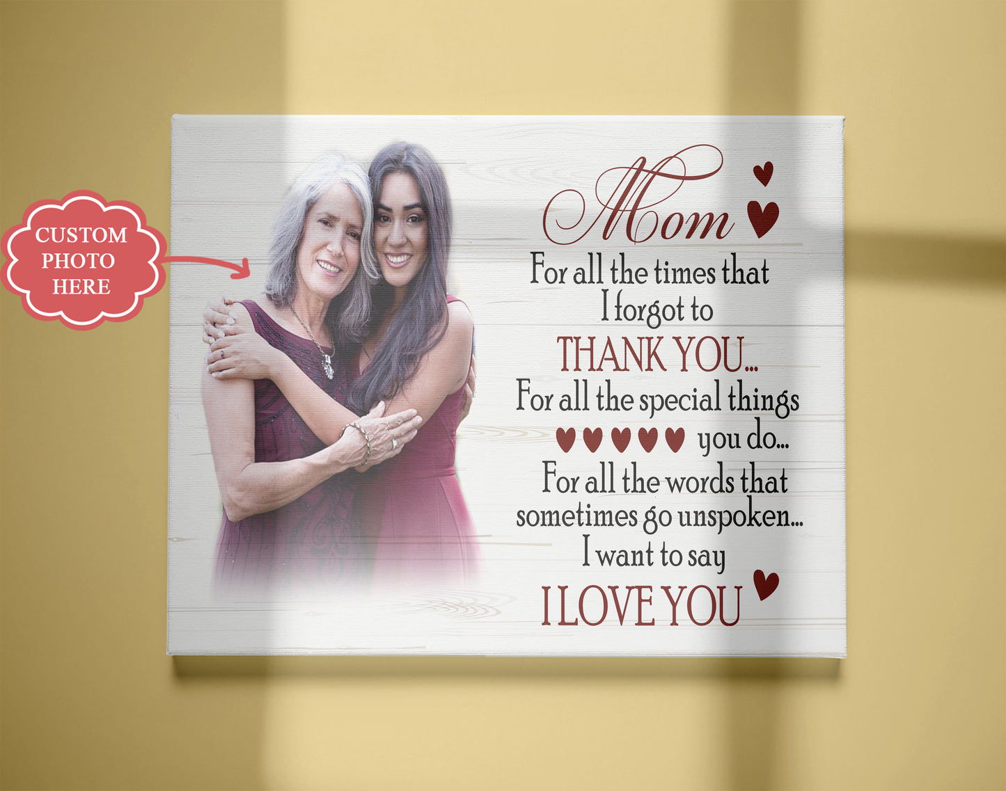 Personalized Mom Canvas| Mom I Love You| Custom Mom Photo Wall Art, Mother's Day Gift, Birthday Gift for Mom, Mother| N1456