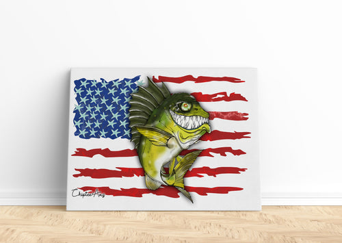 Largemouth Bass fishing art with American flag ChipteeAmz's fish art canvas AT004