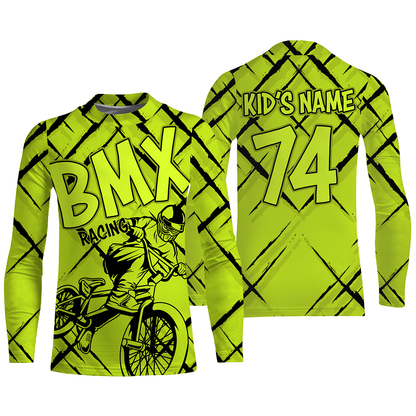 Custom Green BMX racing jersey UPF30+ Adult kid biking shirt Extreme cycling bicycle racewear| SLC55