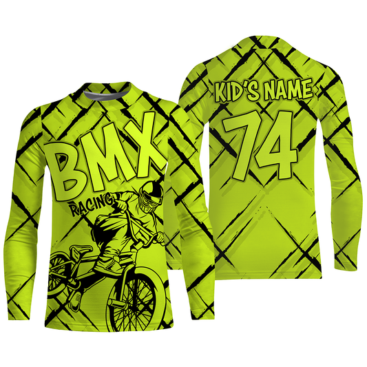 Custom Green BMX racing jersey UPF30+ Adult kid biking shirt Extreme cycling bicycle racewear| SLC55