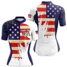 Load image into Gallery viewer, USA bike jersey with pockets American flag women cycling jersey UPF50+ full zip BMX MTB cycle gear| SLC150