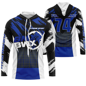 Blue BMX racing jersey Personalized UPF30+ adult kid riding BMX shirt extreme sports cycling gear| SLC102