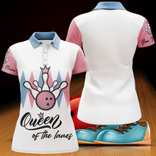 Load image into Gallery viewer, Personalized Women Polo Bowling Shirt, Queen of The Lanes, Short Sleeve Female Bowlers Jersey NBP30