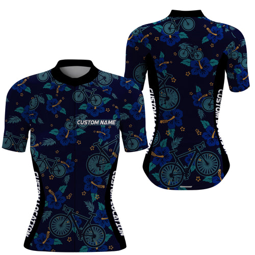 Floral women cycling jersey with 3 pockets UPF50+ Reflective bike shirt Custom name bicycle gear| SLC127