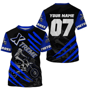 Xtreme customizable UPF30+ blue MX jersey for kid youth adult dirt bike racing shirt motorcycle PDT33