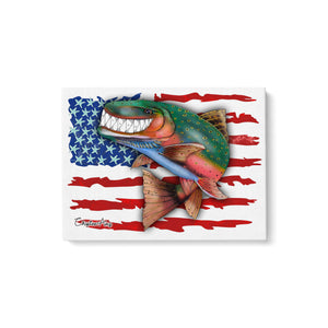 Rainbow Trout fly fishing with American flag ChipteeAmz's art Matte Canvas AT024