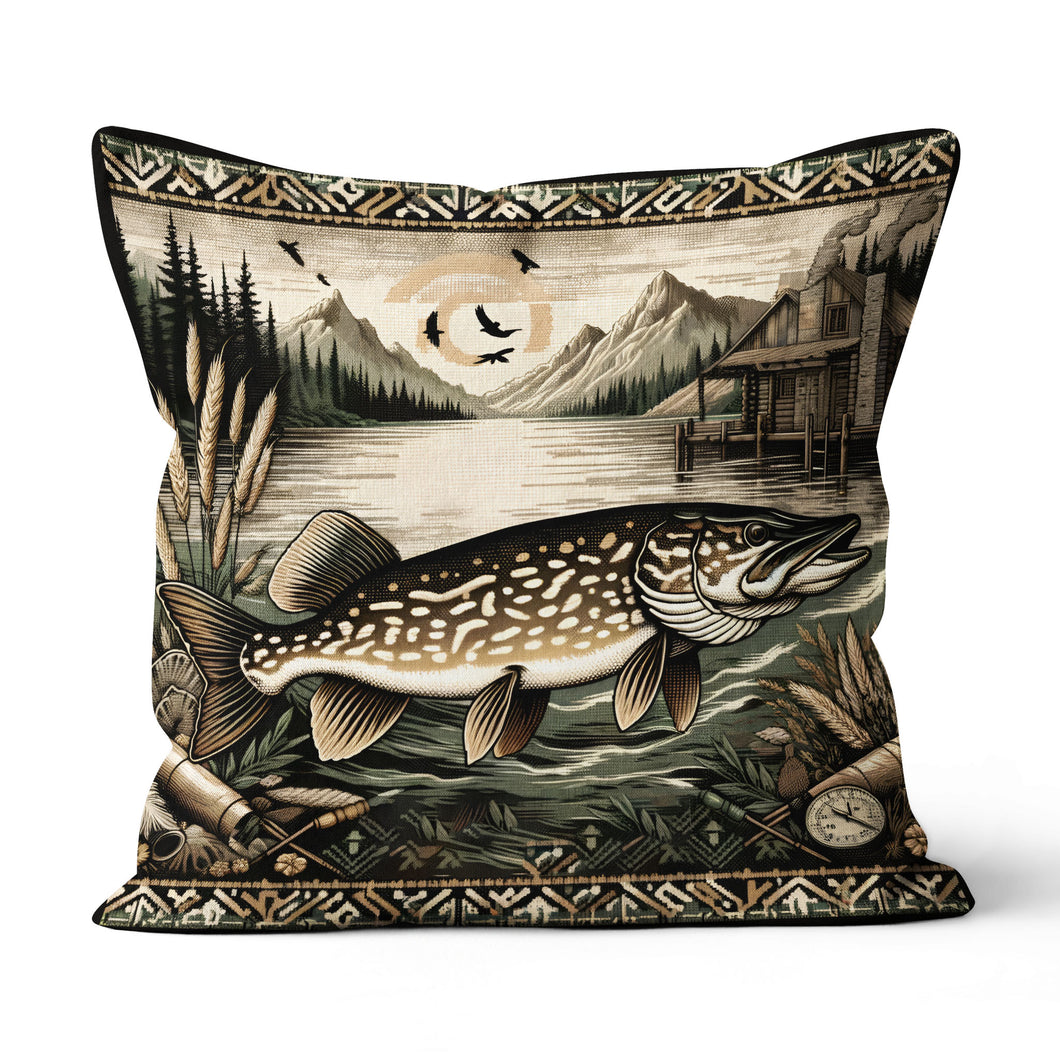 Pike Fishing Lodges Fishing Pillow, Rustic Fishing Cabins decor Fishing Gifts IPHW5697