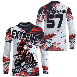 Personalized Red Motocross Jersey Youth&Adult UPF30+ Extreme Dirt Bike Shirt MX Racing Long Sleeve PDT463