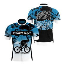 Load image into Gallery viewer, Camo blue mens cycling jersey UPF50+ Breathable biking shirt with full zip &amp; pockets| SLC87